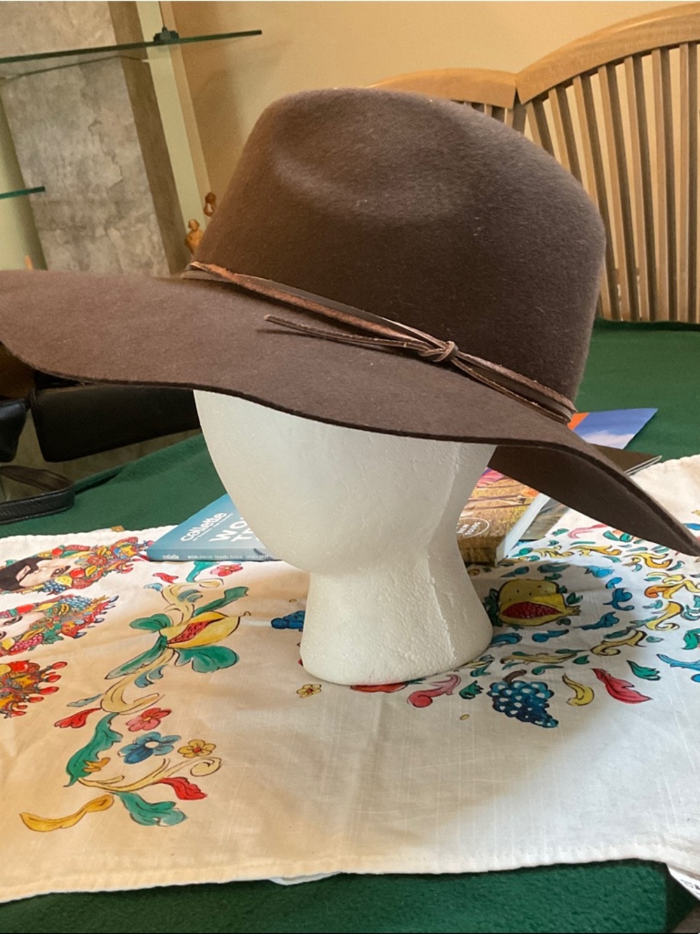 Phenix Brown Wide-Brim Wool Felt Fedora with Leather Band